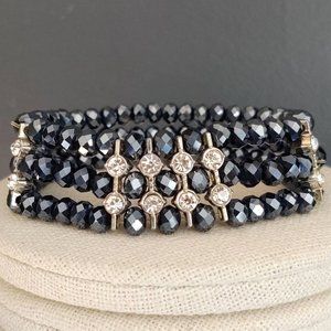 Gray bead and clear crystal stretch bracelet